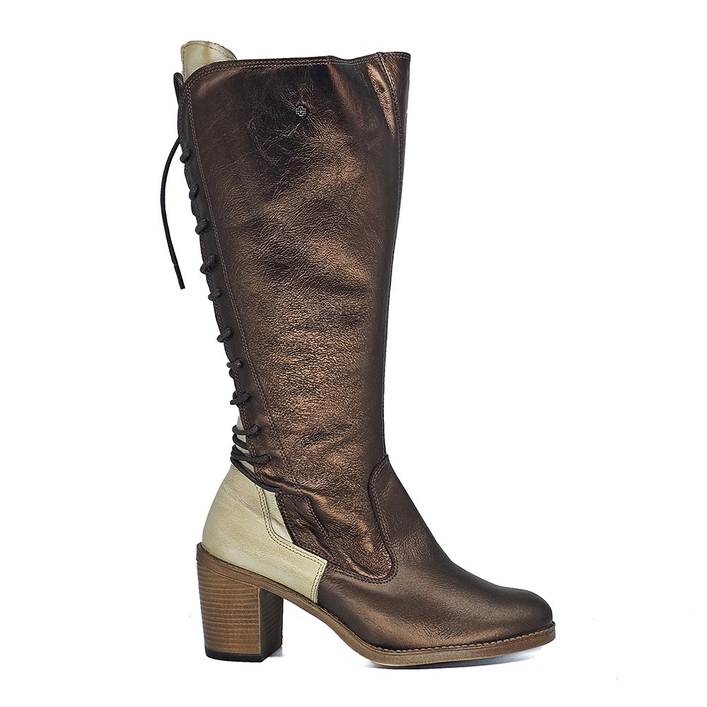 Bota Feminina ELO003V Couro Bronze Off White Amendoa