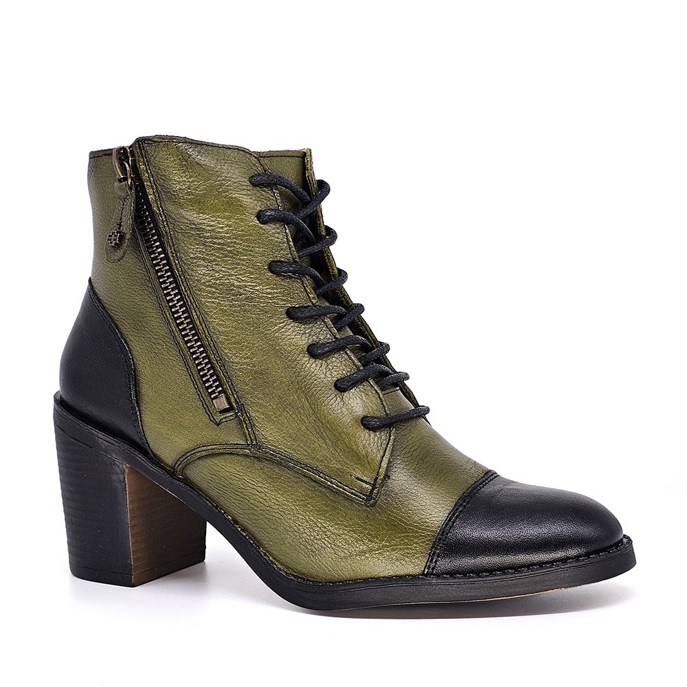 Bota Feminina ELO005 Couro Preto Militar Verde/Preto 2