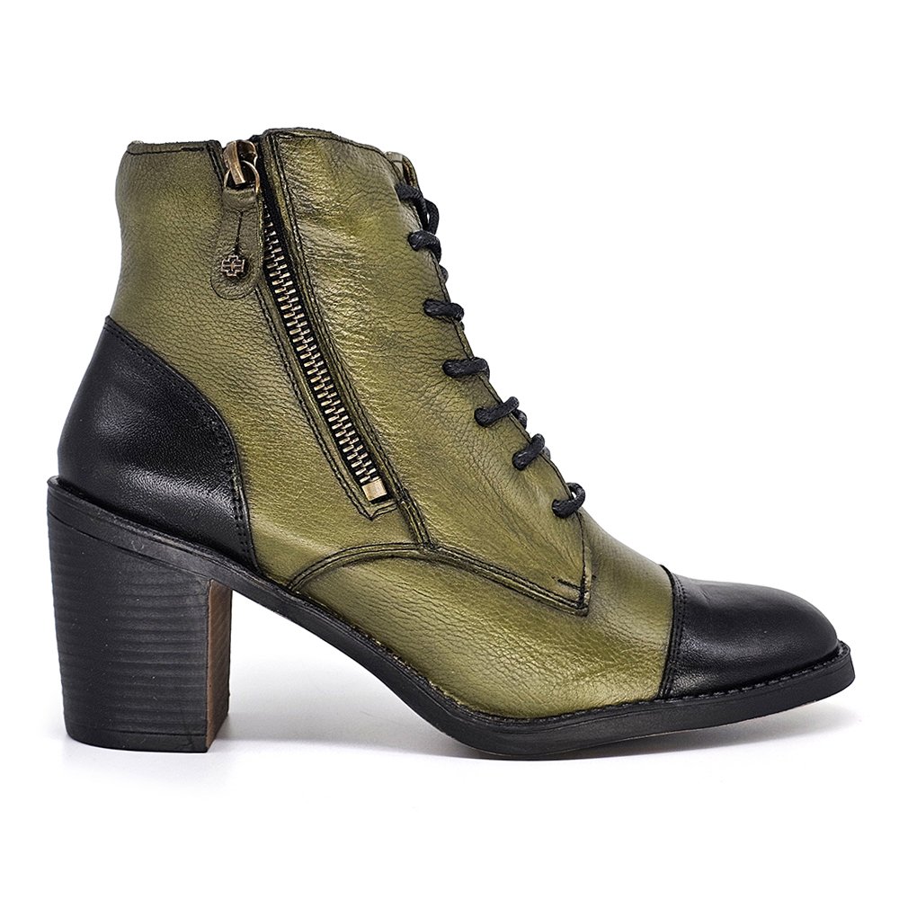 Bota Feminina ELO005 Couro Preto Militar Verde/Preto 5