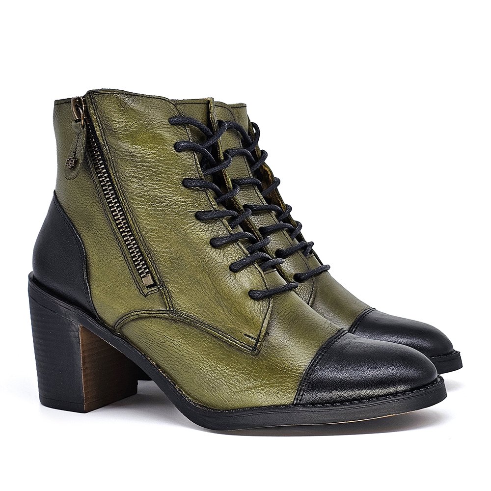 Bota Feminina ELO005 Couro Preto Militar Verde/Preto 7