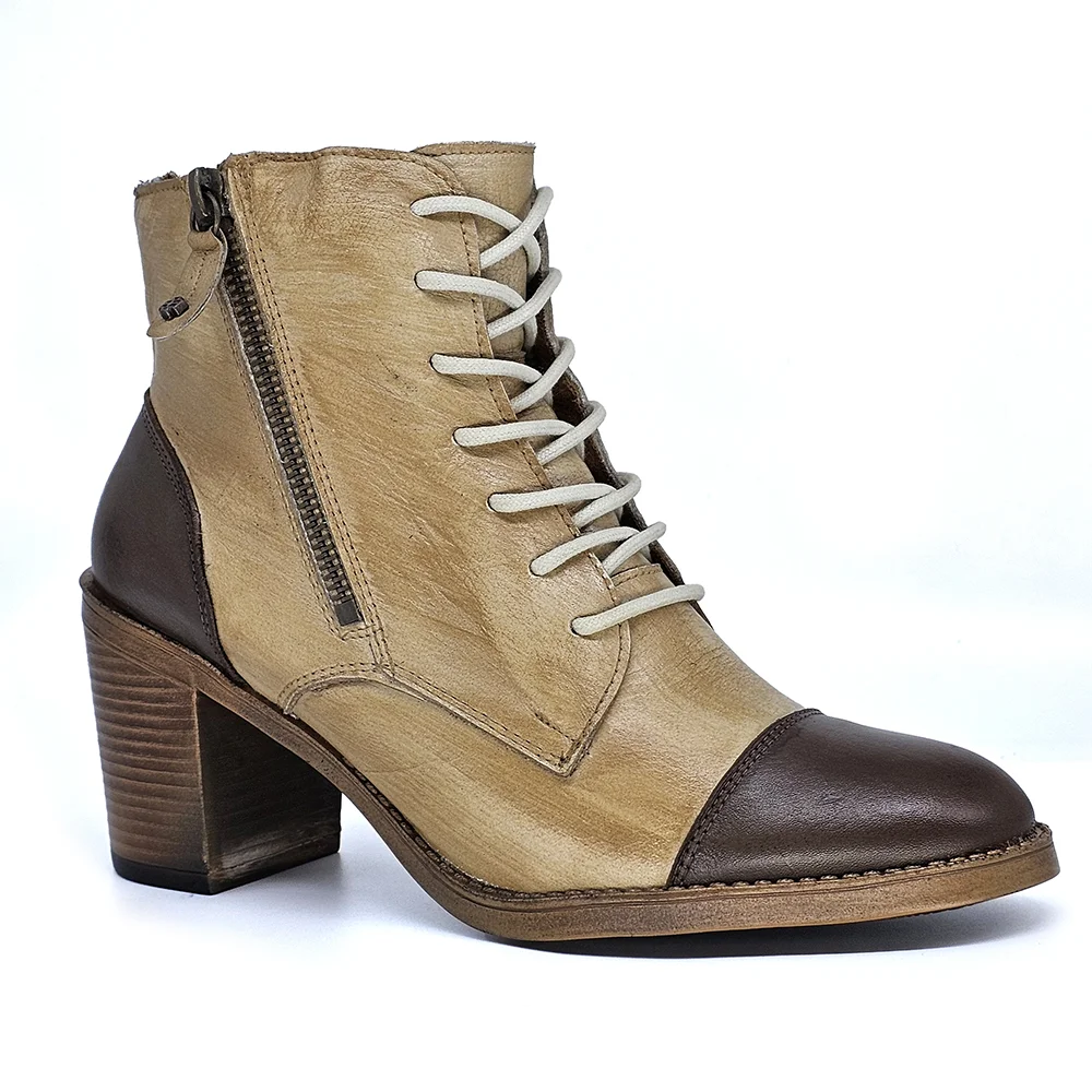 Bota Feminina ELO005 Couro Terracota Off Amendoa Bege/Amendoa 2