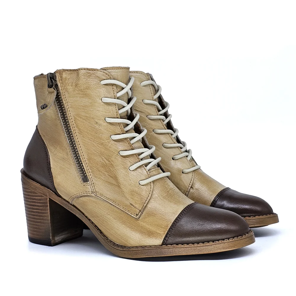 Bota Feminina ELO005 Couro Terracota Off Amendoa Bege/Amendoa 3