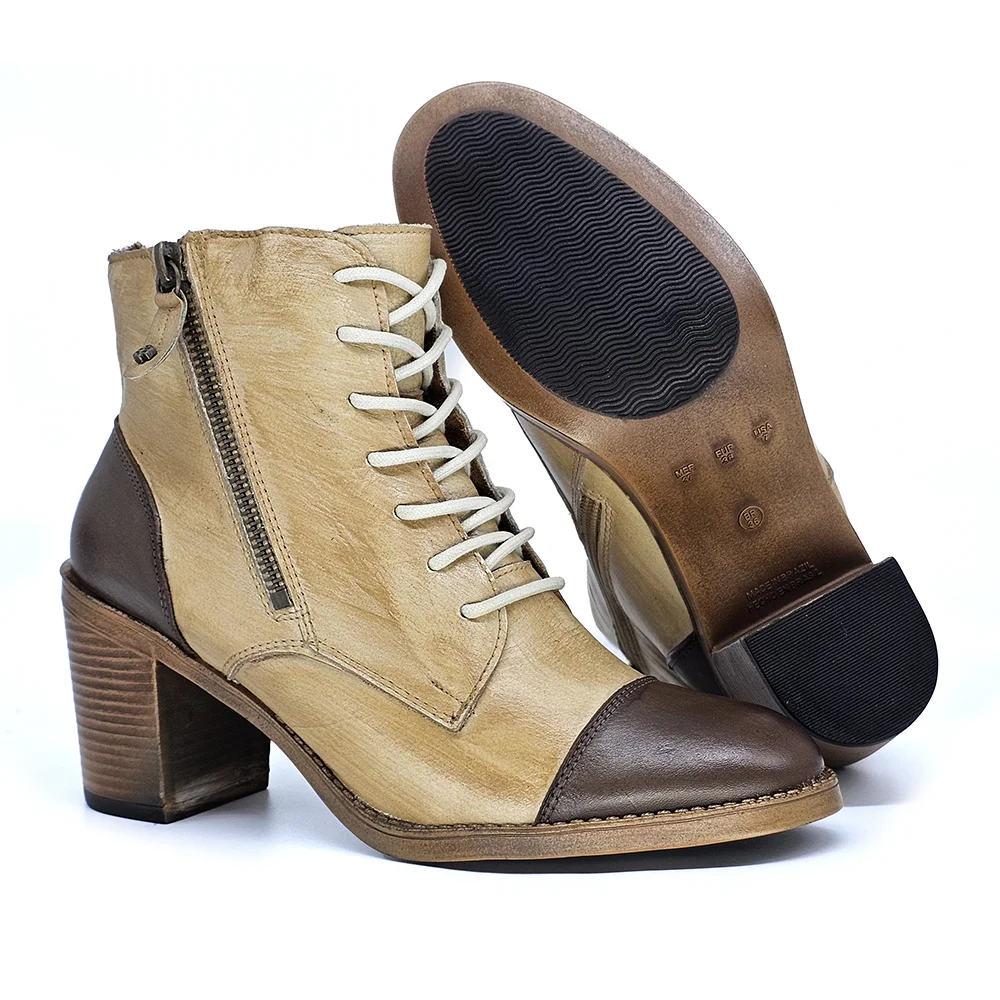 Bota Feminina ELO005 Couro Terracota Off Amendoa Bege/Amendoa 4