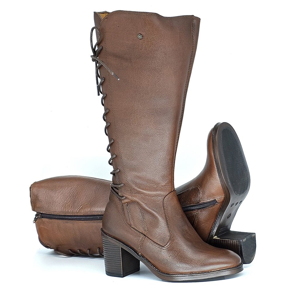 Bota Feminina ELO003 Couro Mogno Marrom 2