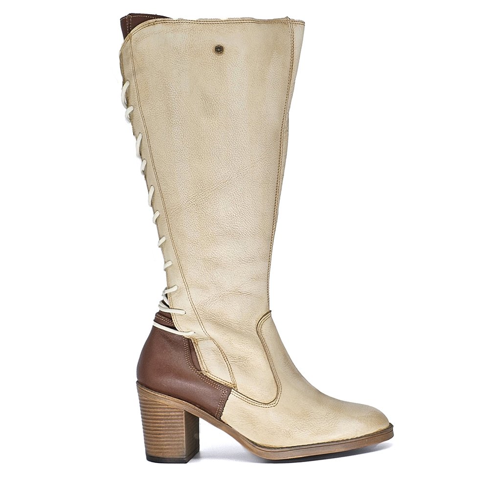 Bota Feminina ELO003 Couro Off White Mogno