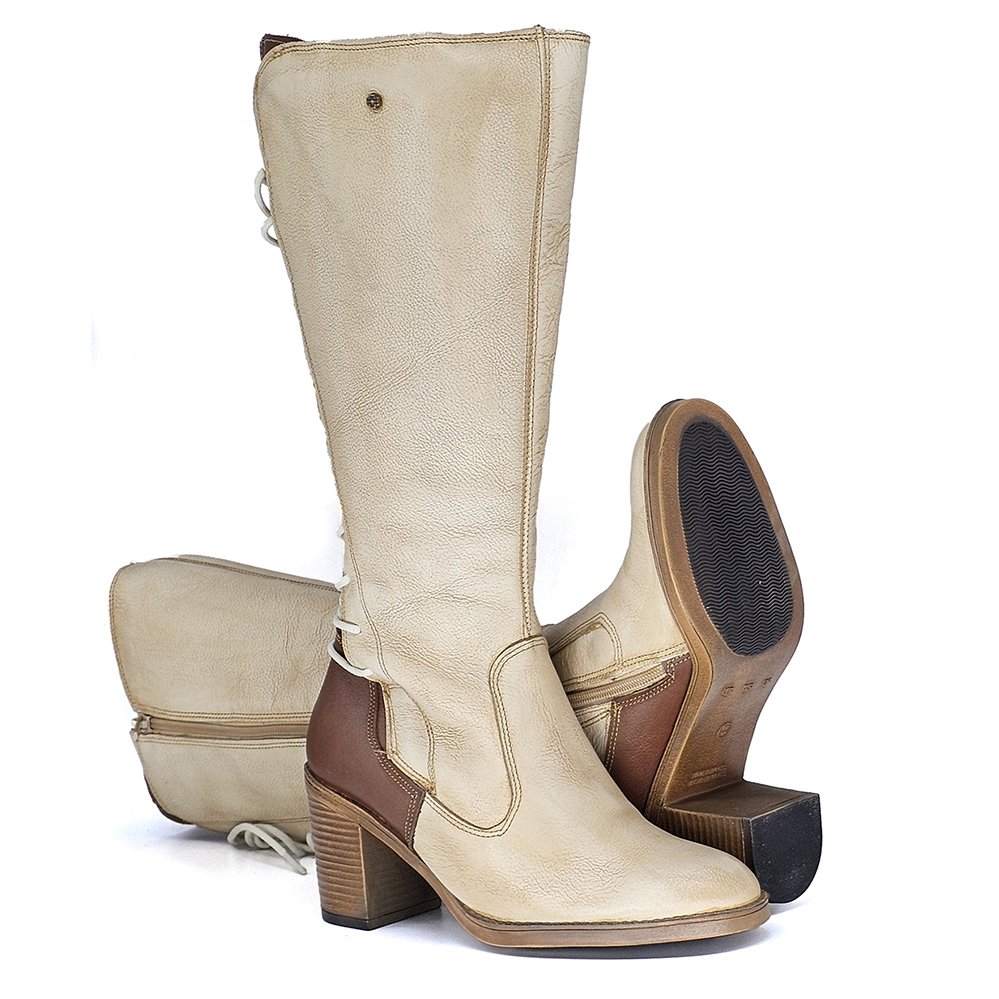 Bota Feminina ELO003 Couro Off White Mogno Off White 2