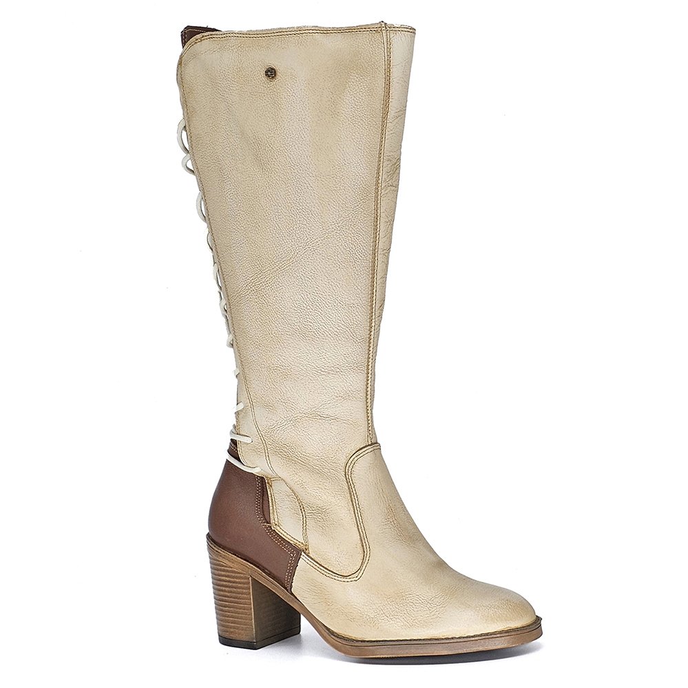 Bota Feminina ELO003 Couro Off White Mogno Off White 3