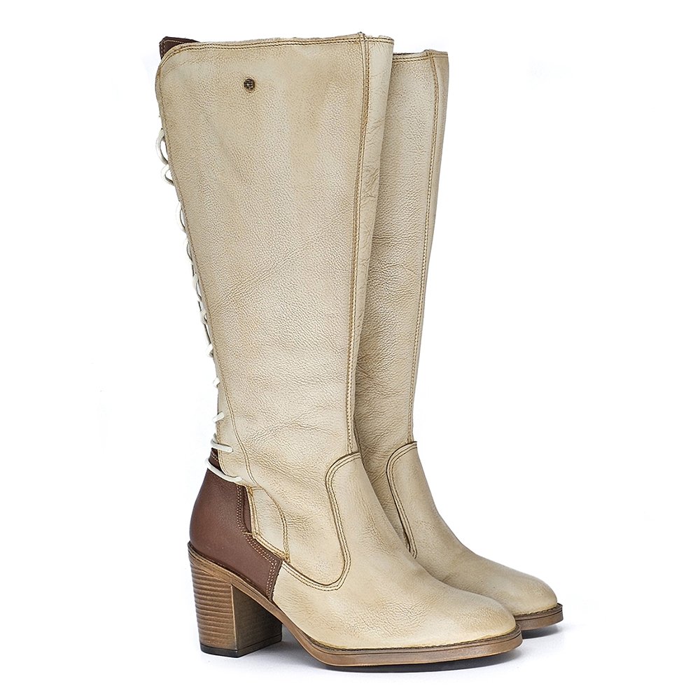 Bota Feminina ELO003 Couro Off White Mogno Off White 4