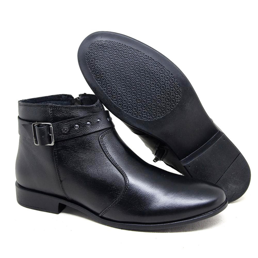 Bota Feminina LUN026E Couro Preto Preto 2