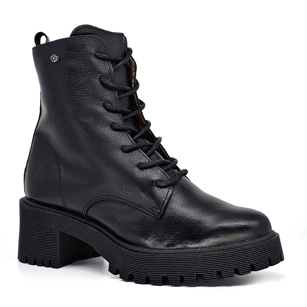 Bota Feminina MUN017E Couro Preto Preto 2