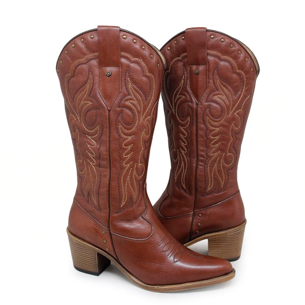 Bota Feminina NAS002 Couro Mogno Terracota Marrom 5