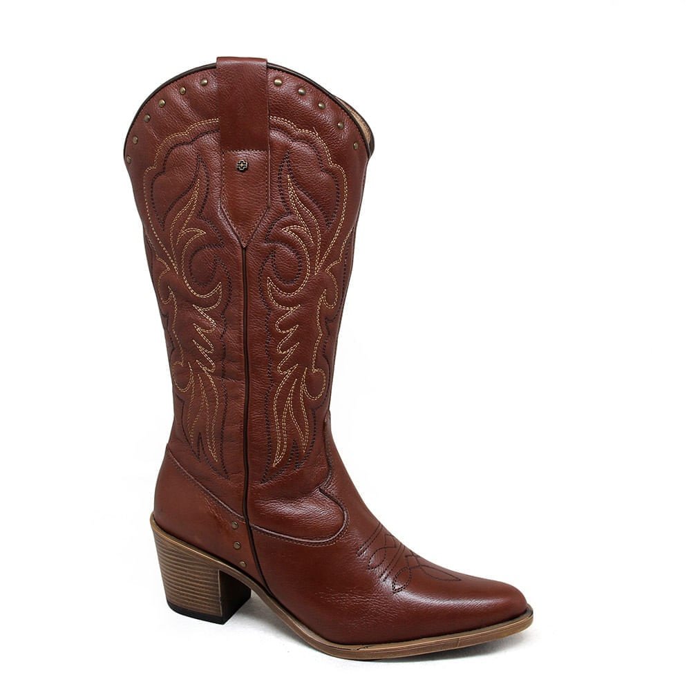 Bota Feminina NAS002 Couro Mogno Terracota Marrom 6