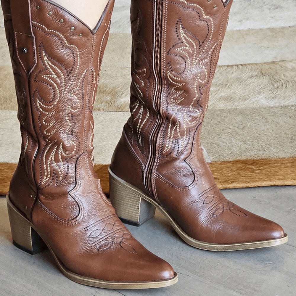 Bota Feminina NAS002 Couro Mogno Terracota Marrom 8