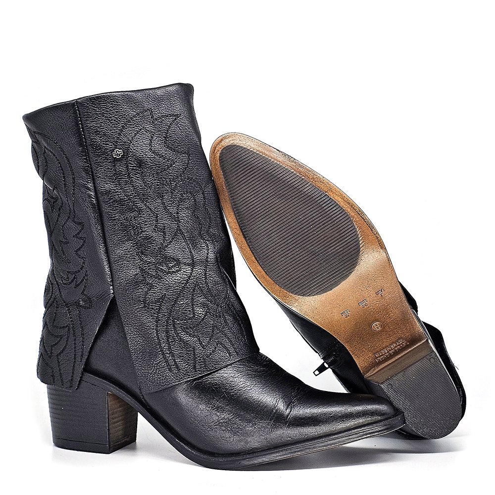 Bota Feminina NAS009 Couro Preto Preto 4