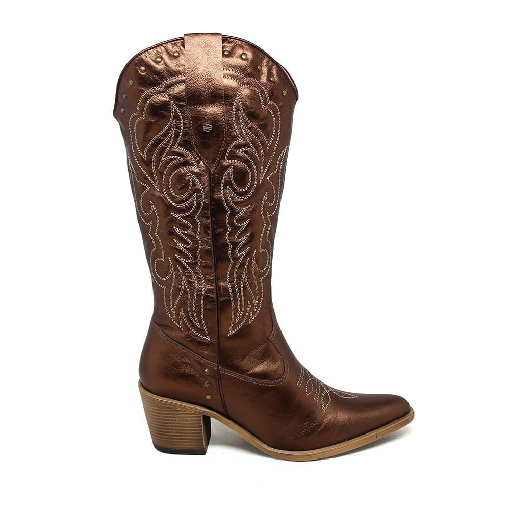 Bota Feminina NAS002V Couro Metal Bronze Terracota