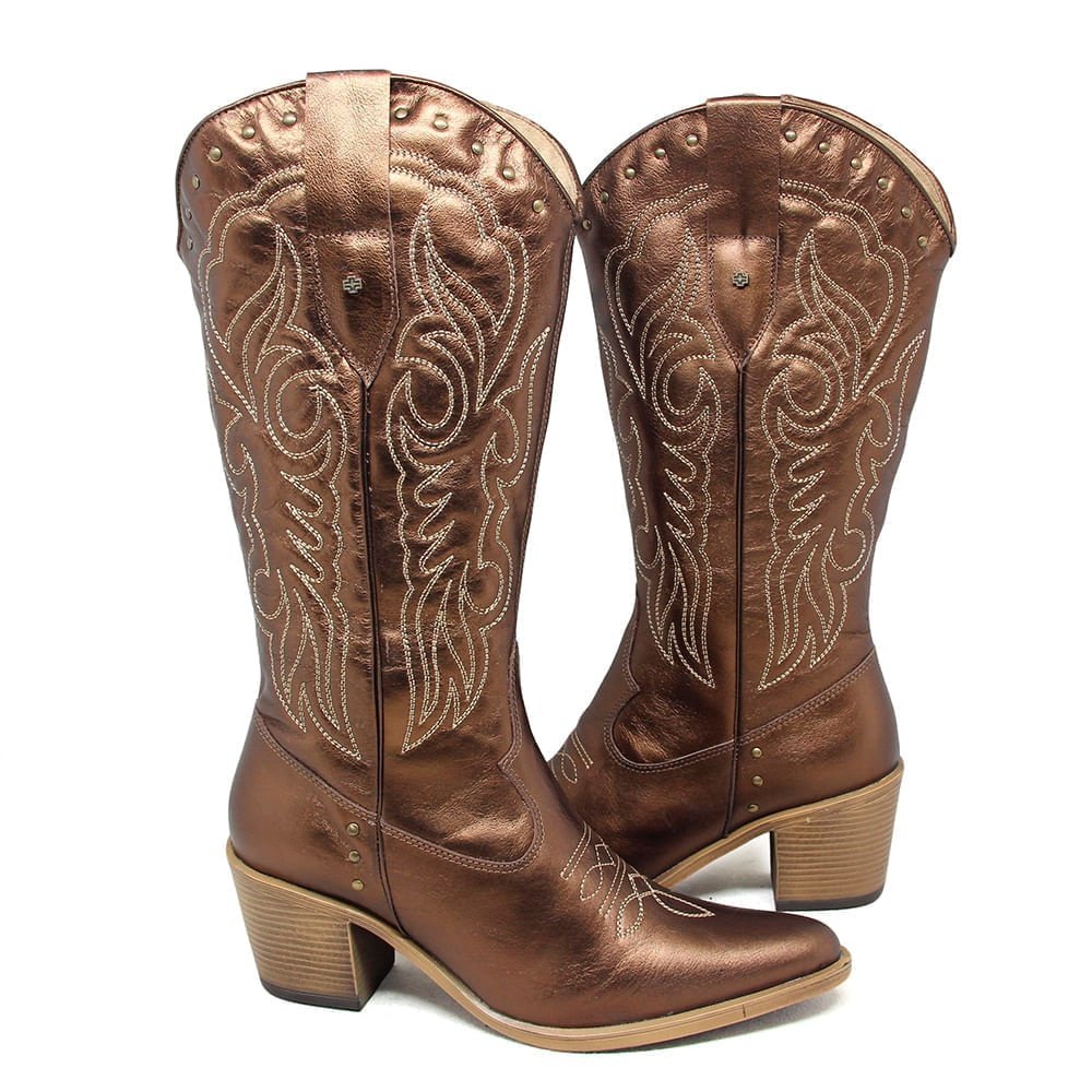 Bota Feminina NAS002V Couro Metal Bronze Terracota Bronze 3