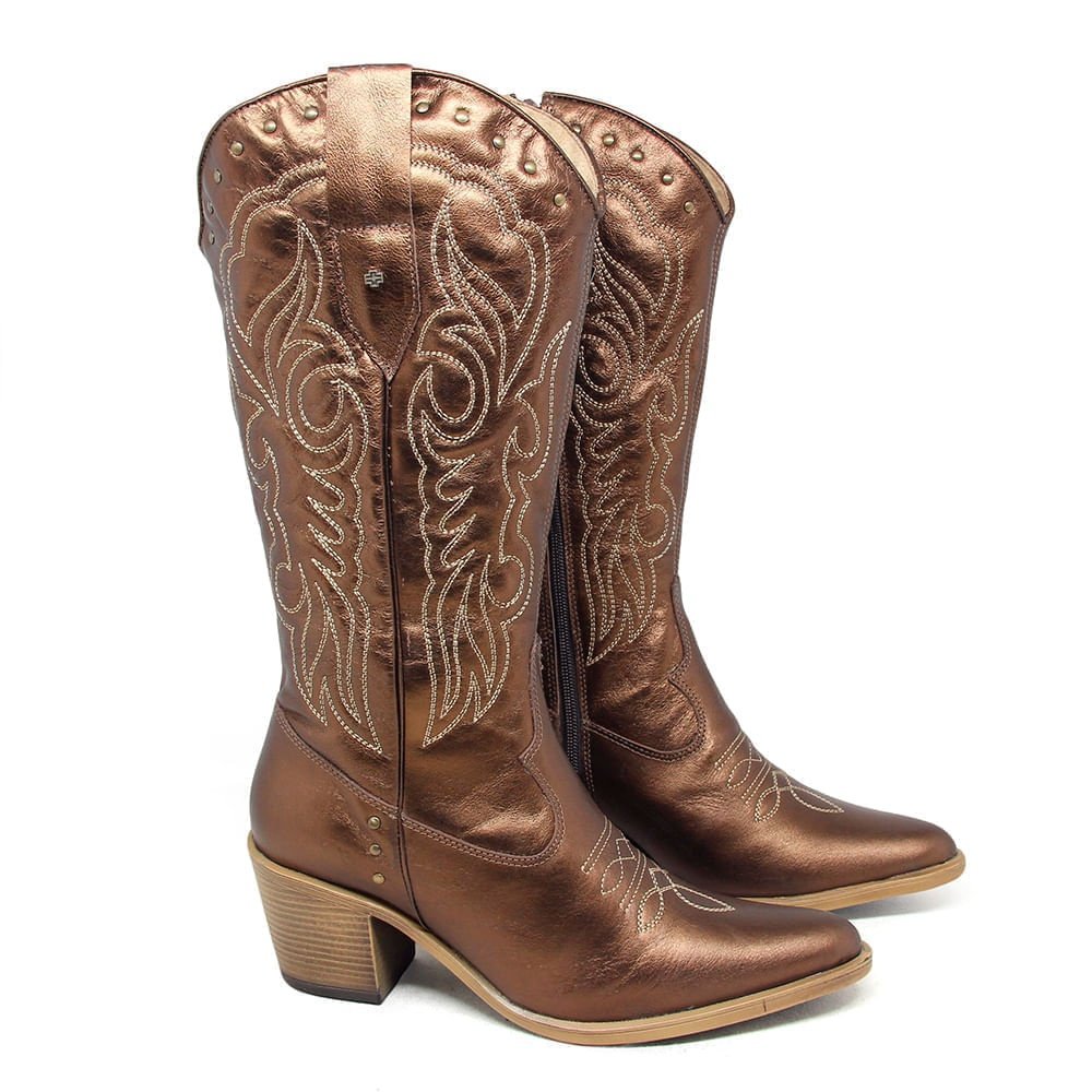 Bota Feminina NAS002V Couro Metal Bronze Terracota Bronze 4