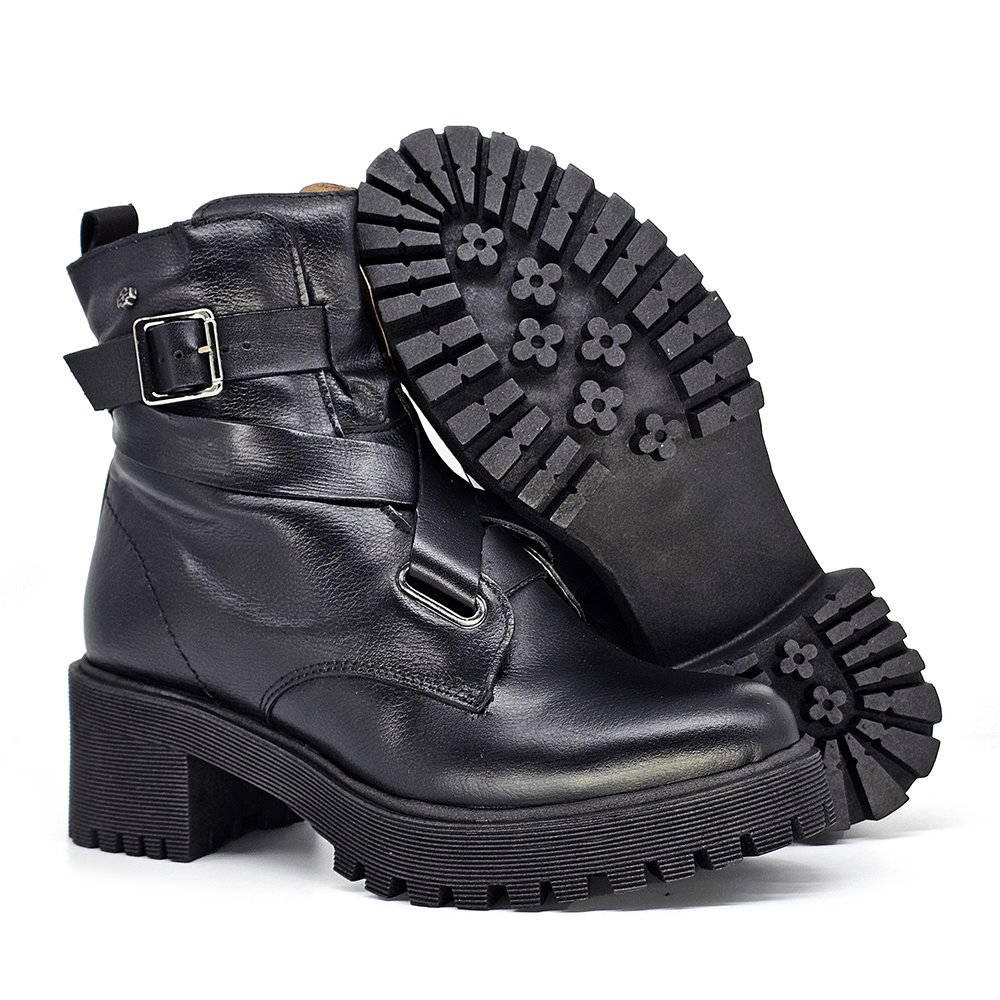Bota Feminina MUN034E Couro Preto Preto 4