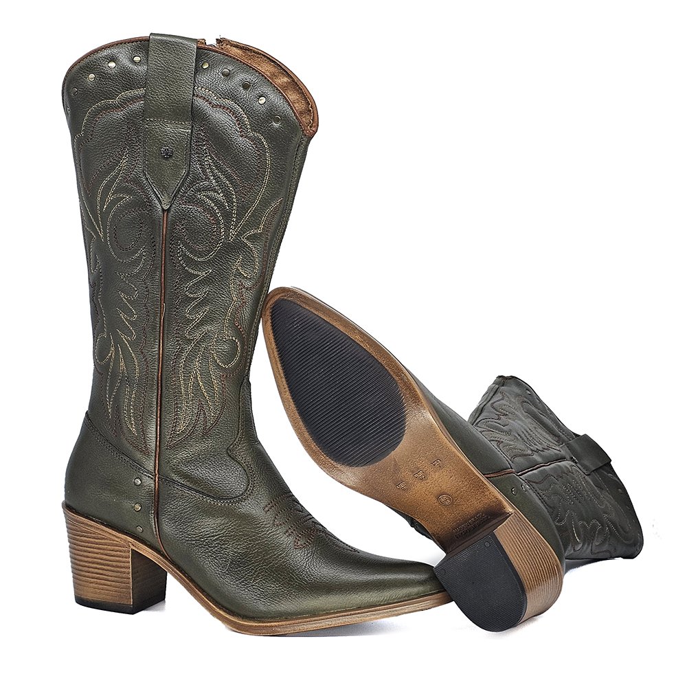 Bota Feminina Perlatto Nashville Couro Militar Tan - NAS002-CFTBU114 Militar 4