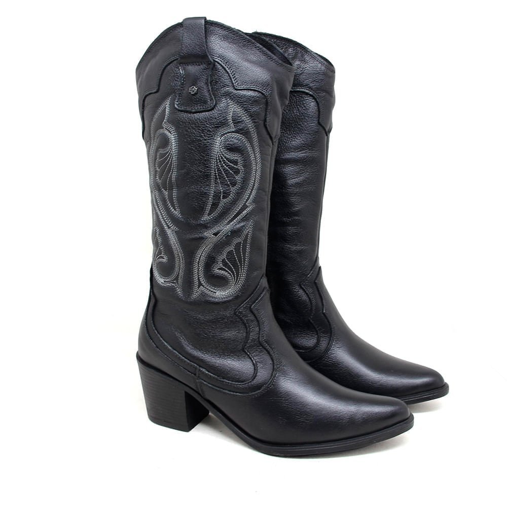 Bota Feminina NWE001 Couro Preto Preto 2