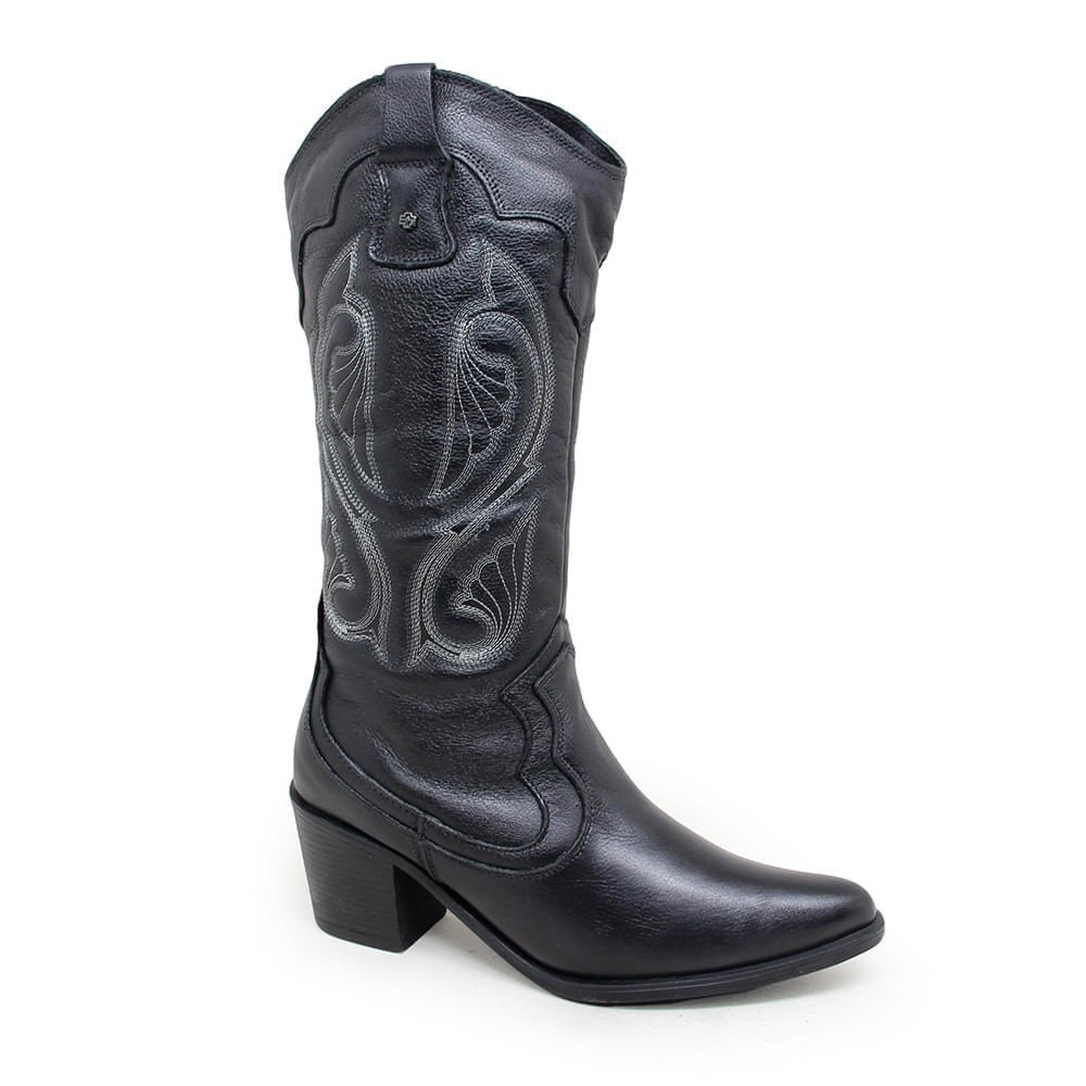 Bota Feminina NWE001 Couro Preto Preto 4