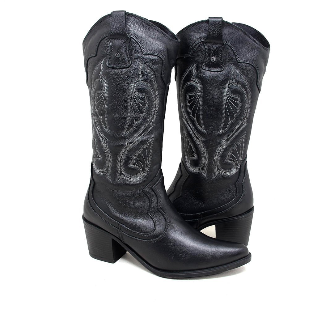 Bota Feminina NWE001 Couro Preto Preto 5