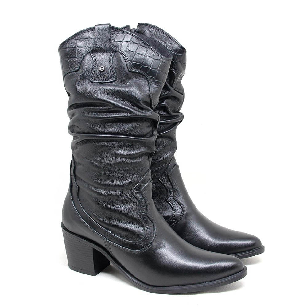 Bota Feminina Perlatto New Western Couro Preto - NWE003-CFTLU01 Preto 3