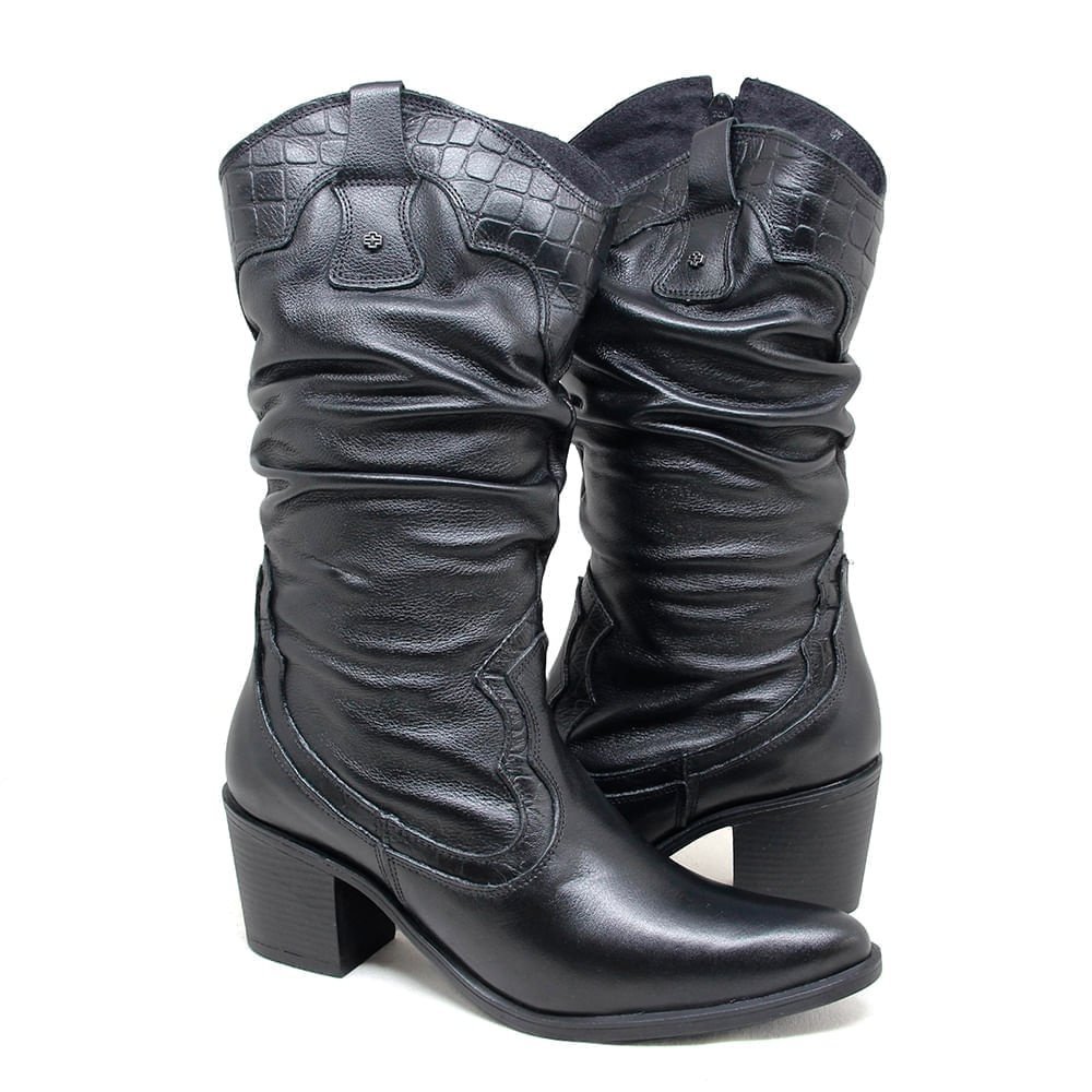 Bota Feminina Perlatto New Western Couro Preto - NWE003-CFTLU01 Preto 4