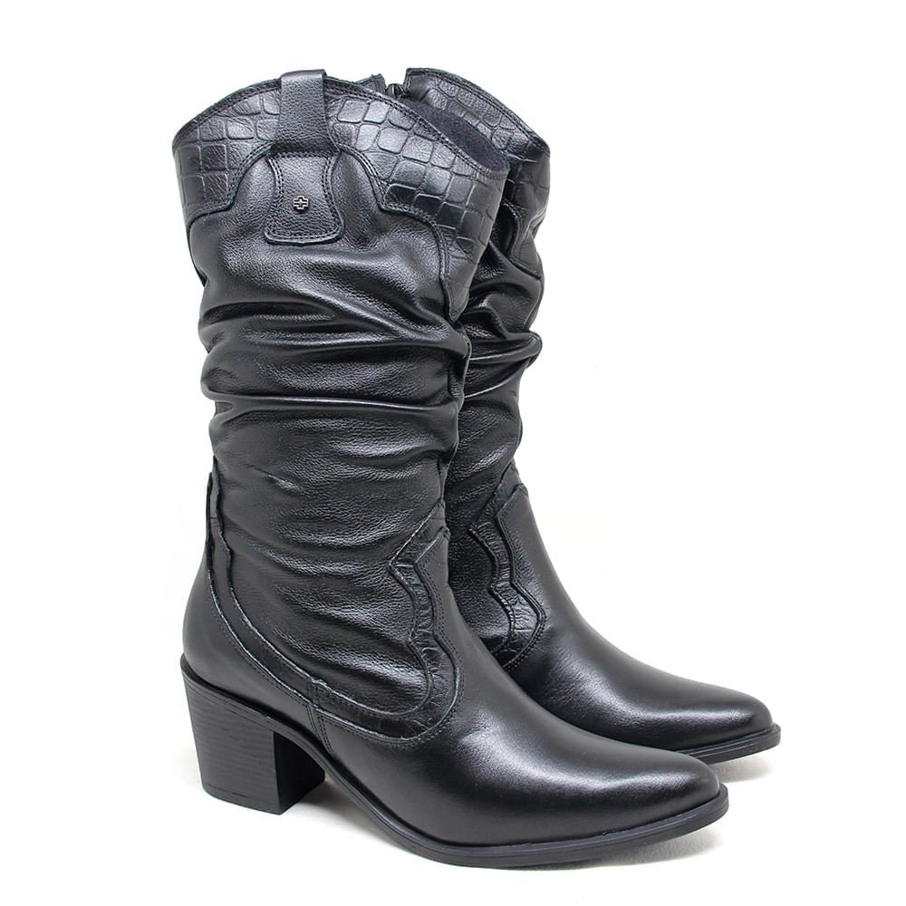 Bota Feminina NWE003 Couro Preto Preto 3
