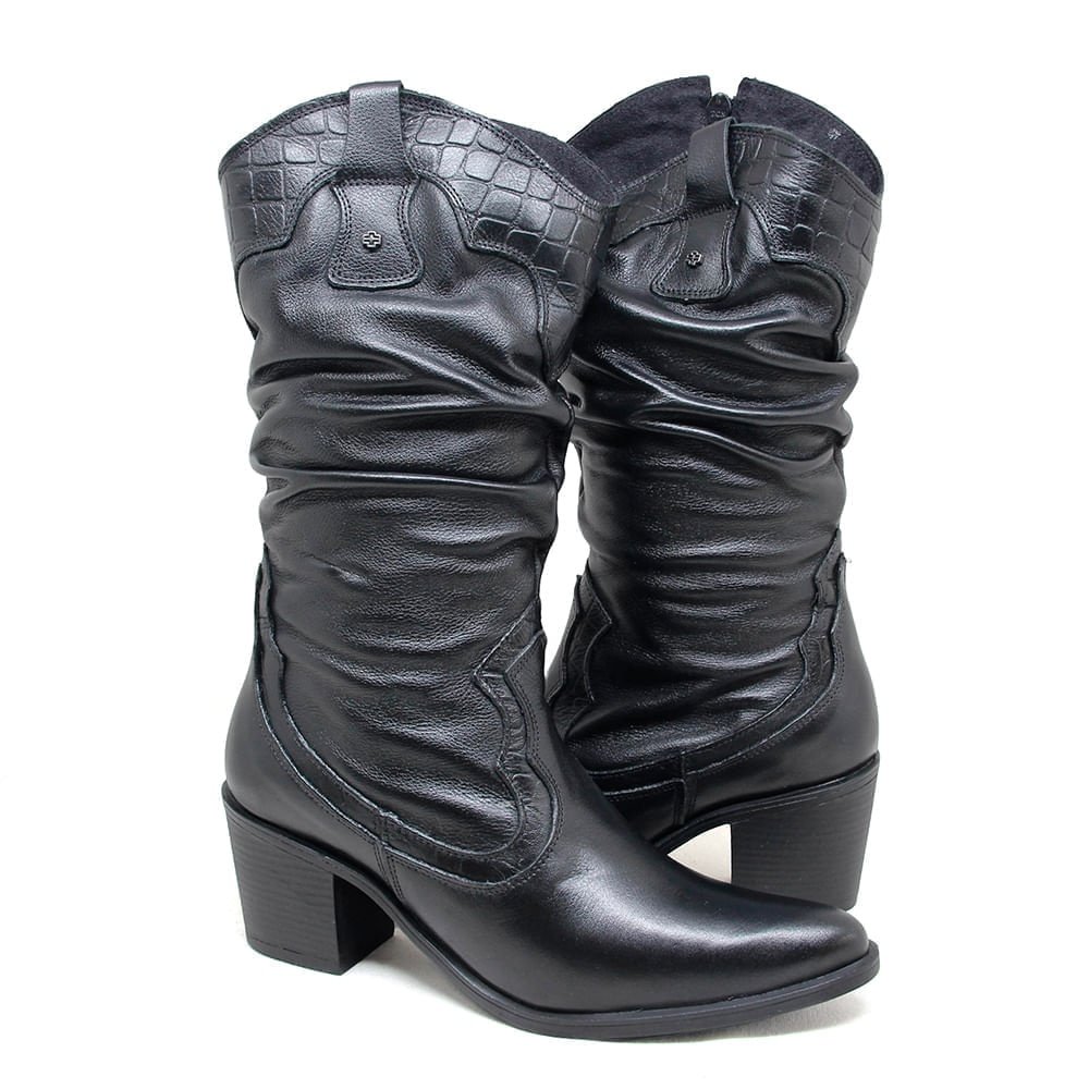 Bota Feminina NWE003 Couro Preto Preto 4