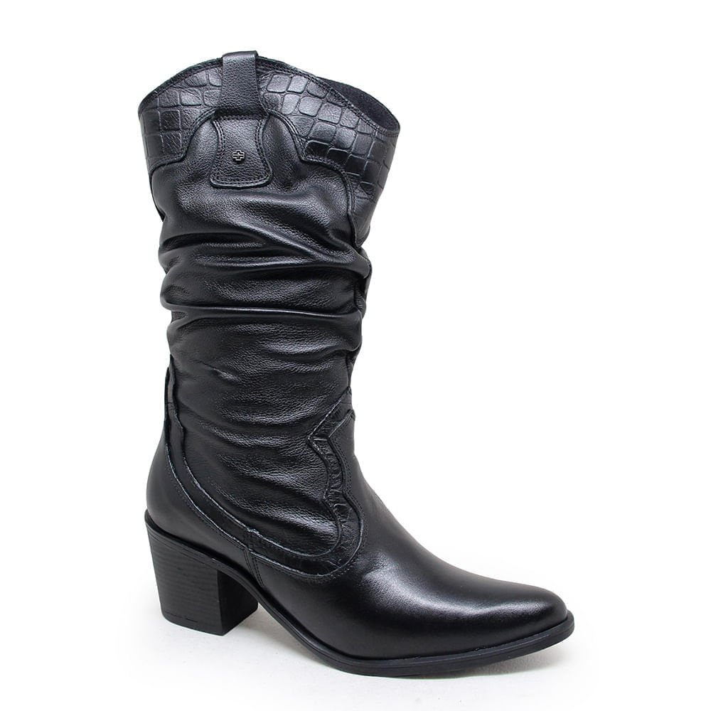 Bota Feminina NWE003 Couro Preto Preto 5