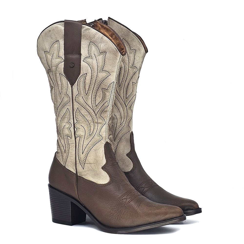 Bota Feminina NWE013 Couro Terracota Off White Cafe Off White/Café 3