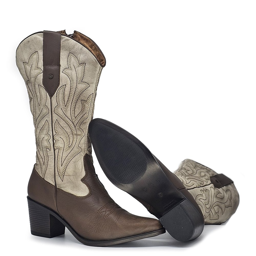 Bota Feminina NWE013 Couro Terracota Off White Cafe Off White/Café 4