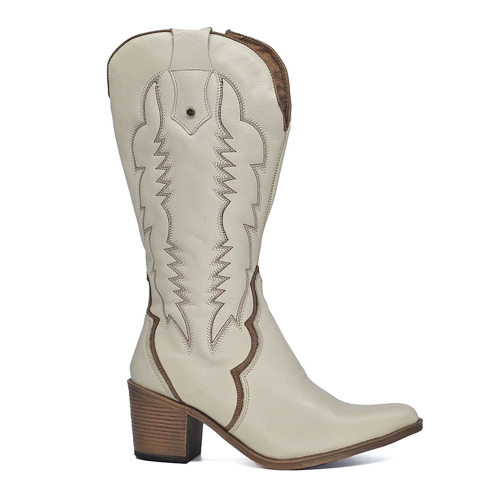 Bota Feminina NWE027 Couro Off White Caramelo