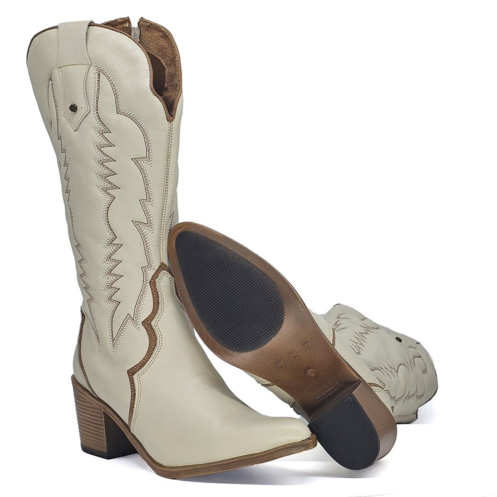 Bota Feminina NWE027 Couro Off White Caramelo Off White/Caramelo 4