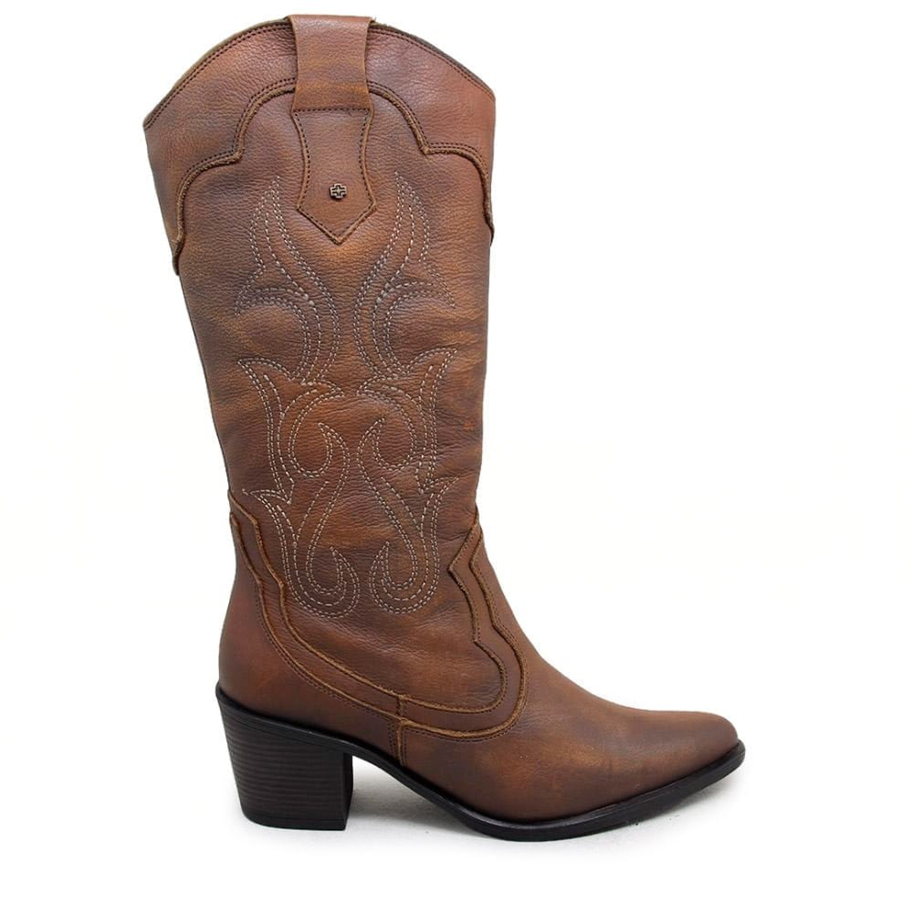 Bota Feminina NWE009 Couro Tan Velluto Cafe