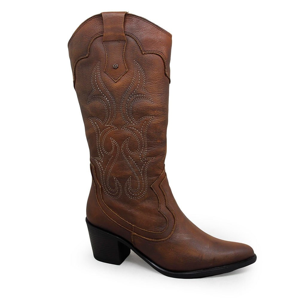 Bota Feminina NWE009 Couro Tan Velluto Cafe Marrom 2