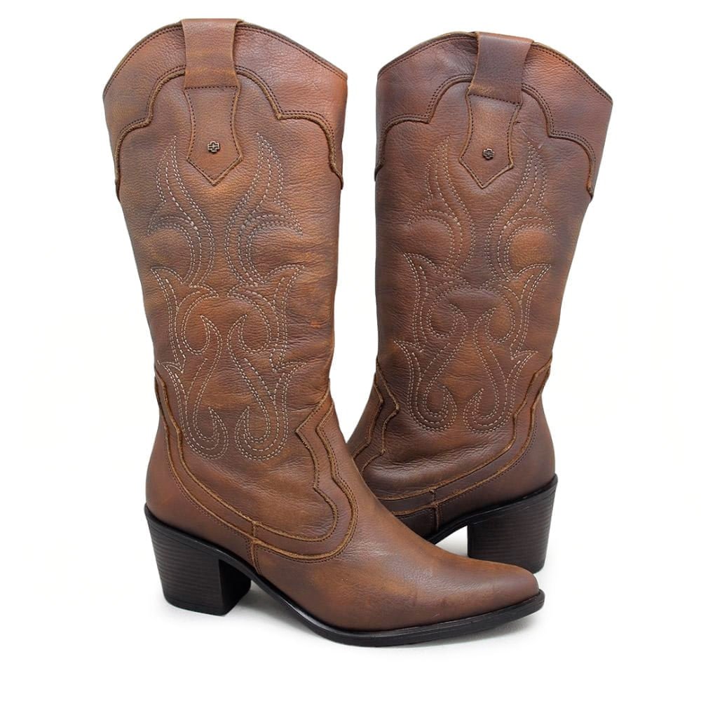 Bota Feminina NWE009 Couro Tan Velluto Cafe Marrom 3