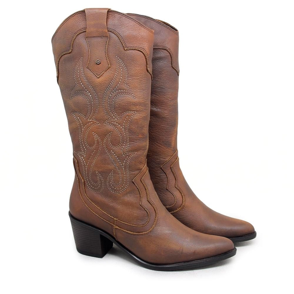 Bota Feminina NWE009 Couro Tan Velluto Cafe Marrom 4