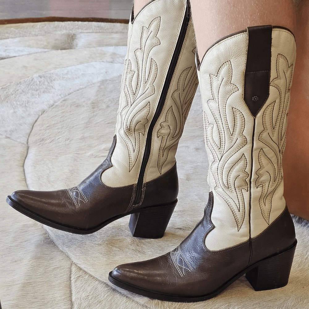 Bota Feminina NWE013 Couro Terracota Cristal Branco 2