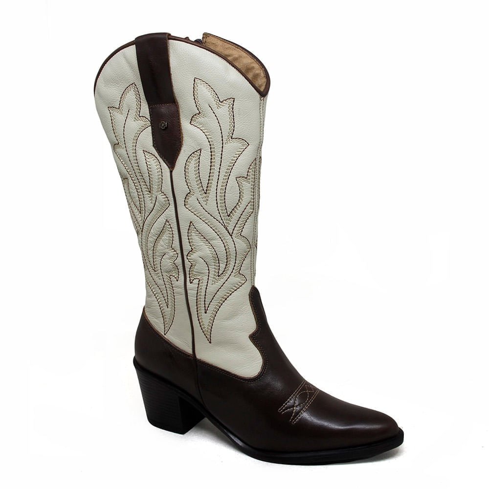 Bota Feminina NWE013 Couro Terracota Cristal Branco 3