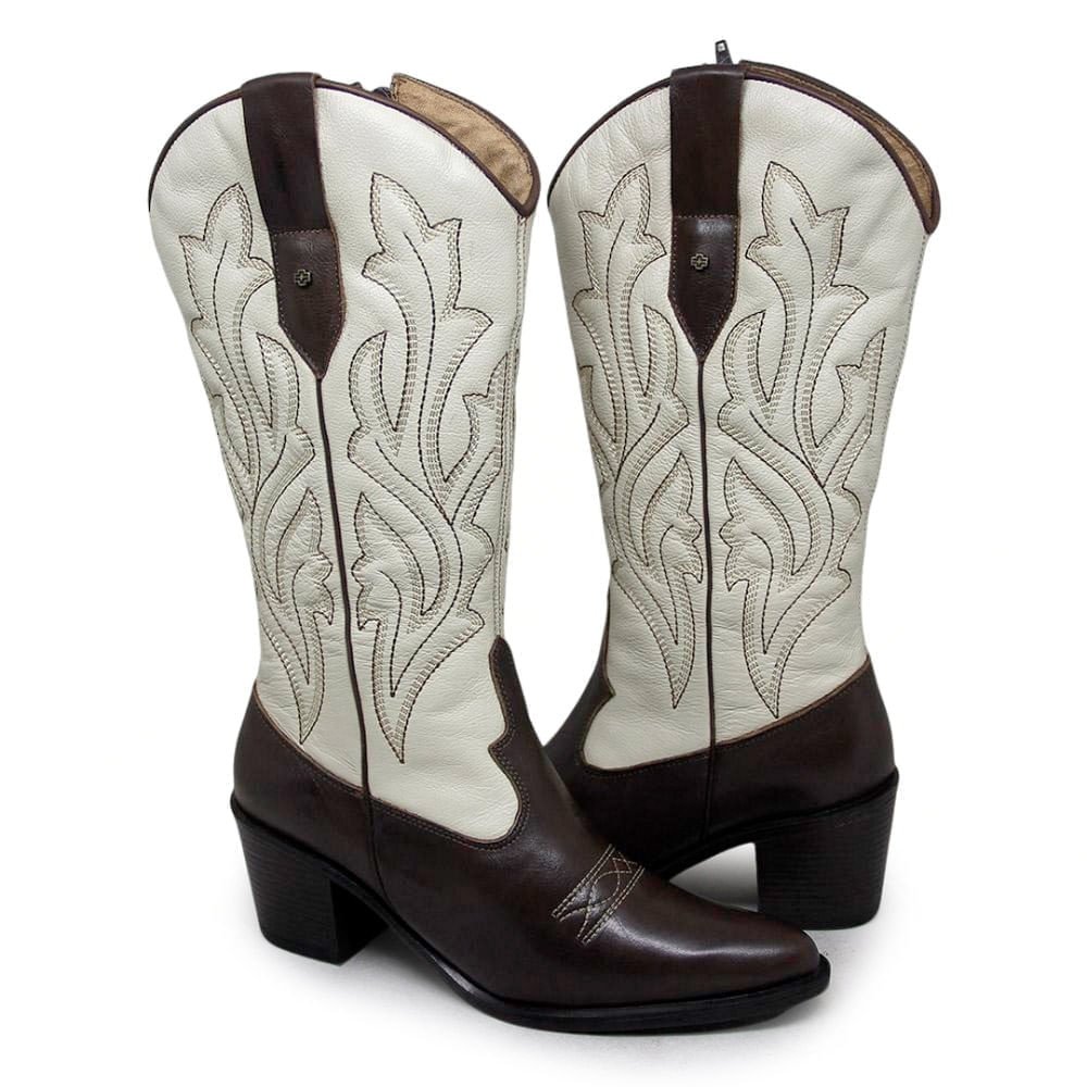 Bota Feminina NWE013 Couro Terracota Cristal Branco 4