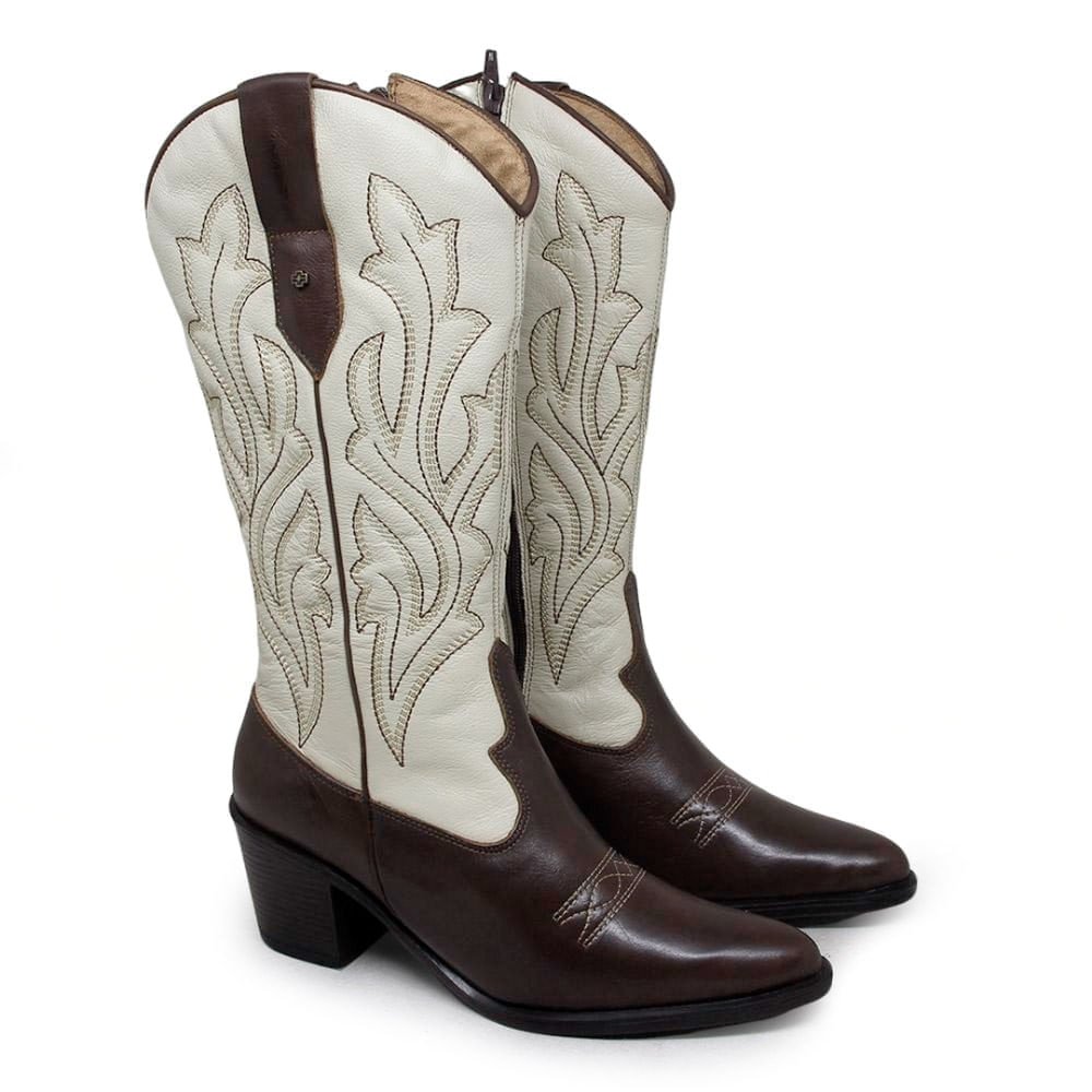 Bota Feminina NWE013 Couro Terracota Cristal Branco 5