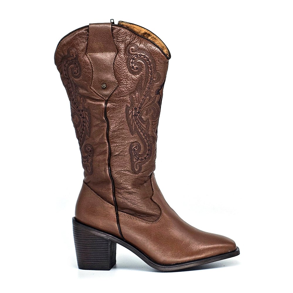 Bota Feminina OKL004 Couro Mogno Terracota
