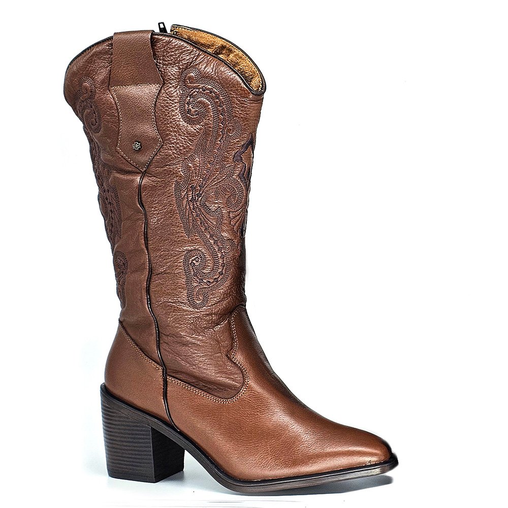Bota Feminina OKL004 Couro Mogno Terracota Terracota 2