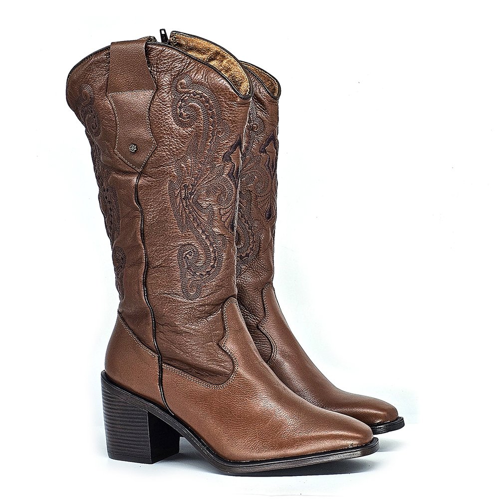 Bota Feminina OKL004 Couro Mogno Terracota Terracota 3