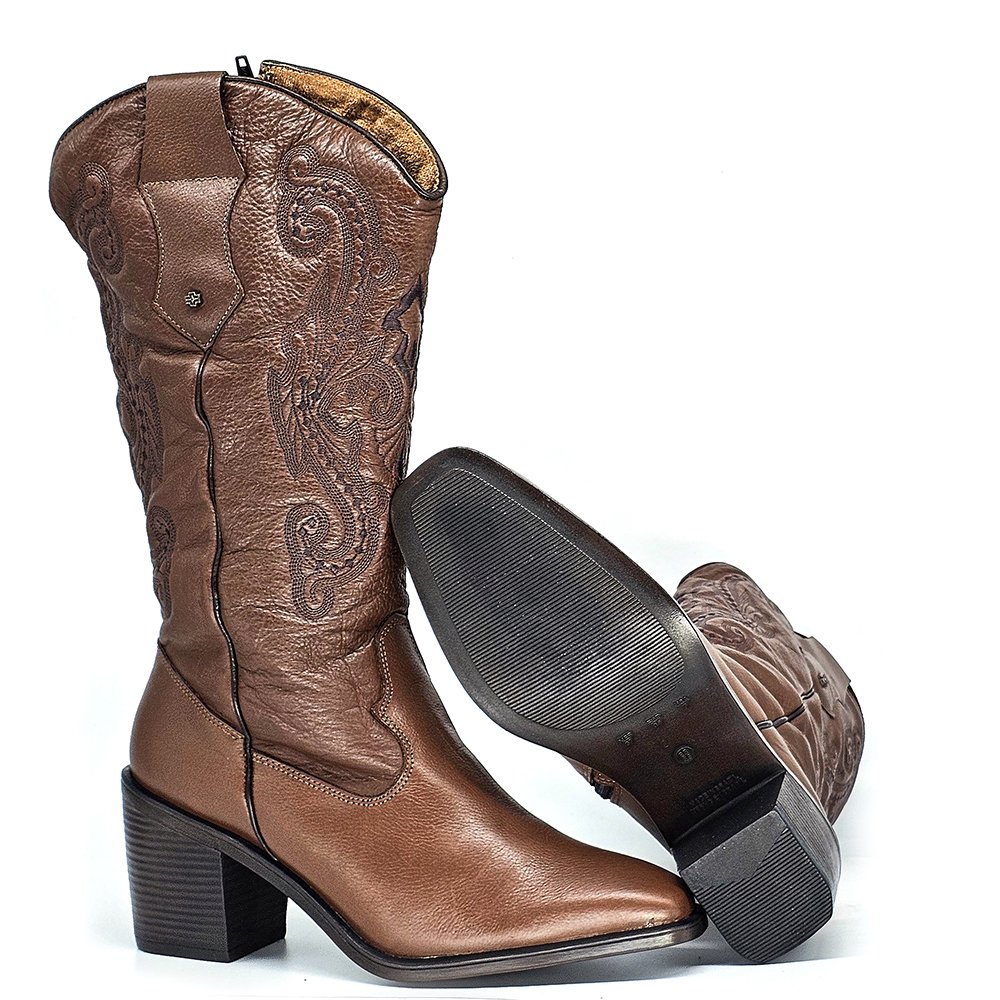 Bota Feminina OKL004 Couro Mogno Terracota Terracota 4