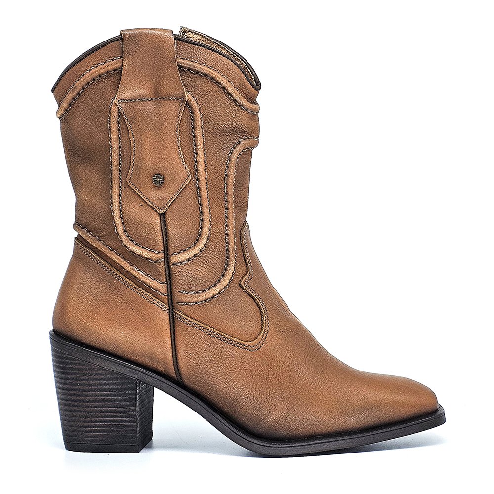 Bota Feminina OKL002 Couro Tan Terracota Velutto Cafe