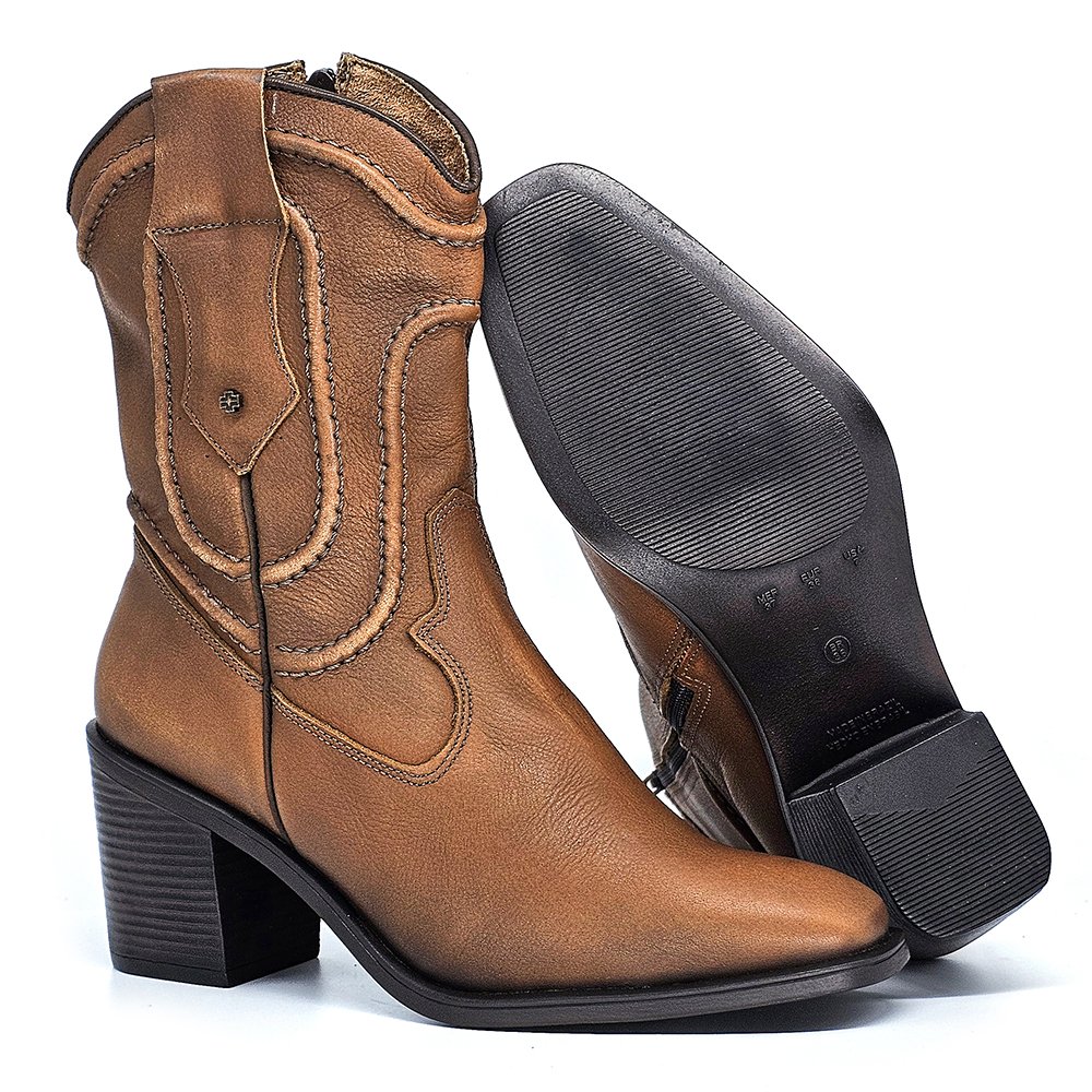 Bota Feminina OKL002 Couro Tan Terracota Velutto Cafe Marrom 3