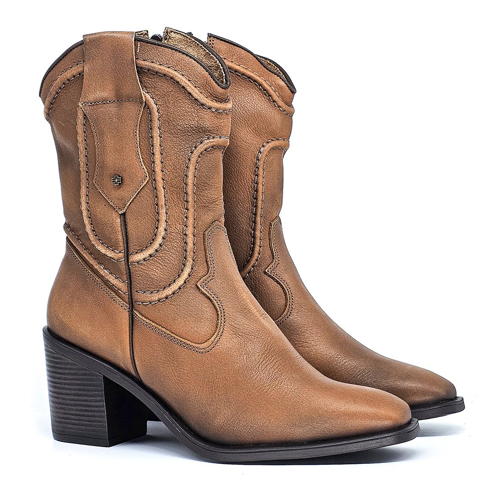 Bota Feminina OKL002 Couro Tan Terracota Velutto Cafe Marrom 4